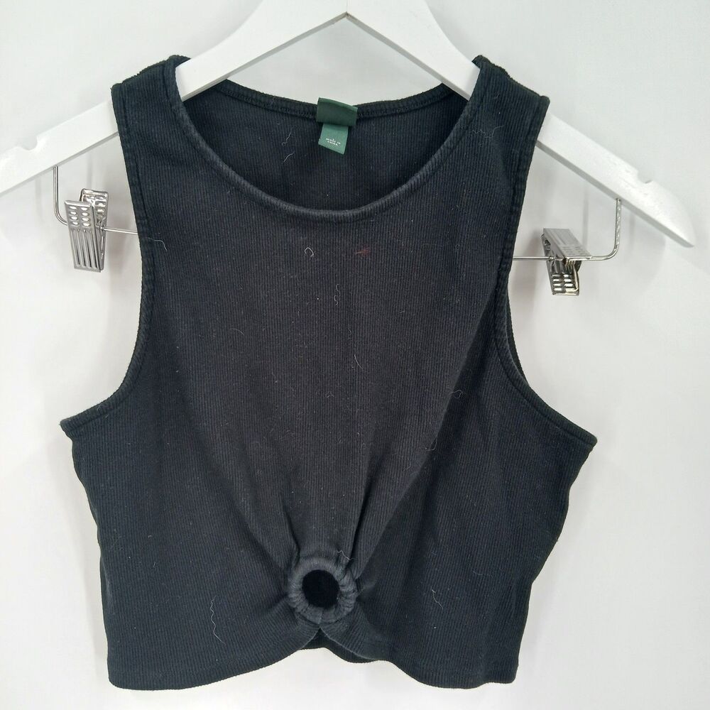 Wild Fable Womens Size large Black Ribbed o ring Front Cropped Tank Top